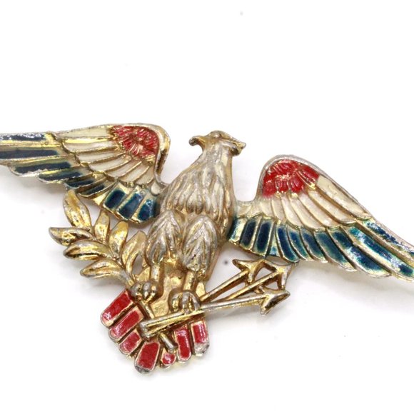 Vintage Silson Jewelry WWII Patriotic White Blue Red Eagle Enamel Figural Brooch - Picture 2 of 6